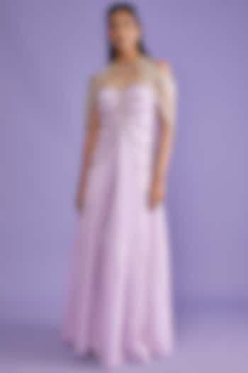 Lilac Jute Silk & Tulle Draped Gown by Sk'n
