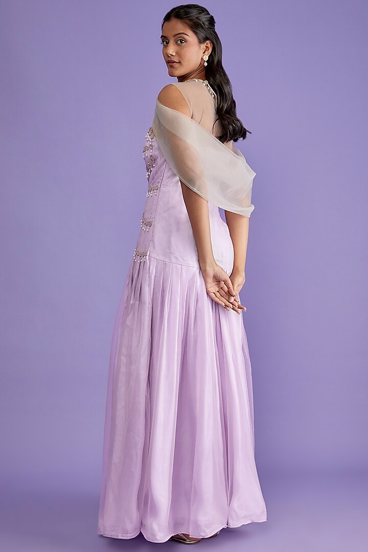 Lilac Jute Silk & Tulle Draped Party Wear Gown by Sk'n at Pernia's Pop Up Shop