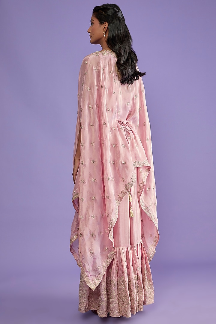 Pink Tissue Crepe Sharara Skirt Set by Sk'n at Pernia's Pop Up Shop