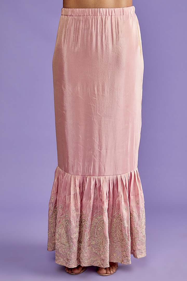 Pink Tissue Crepe Sharara Skirt Set by Sk'n at Pernia's Pop Up Shop
