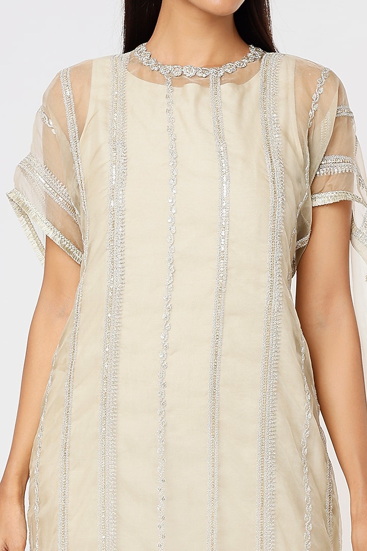 Light Olive Embroidered Cape Set by Sk'n at Pernia's Pop Up Shop