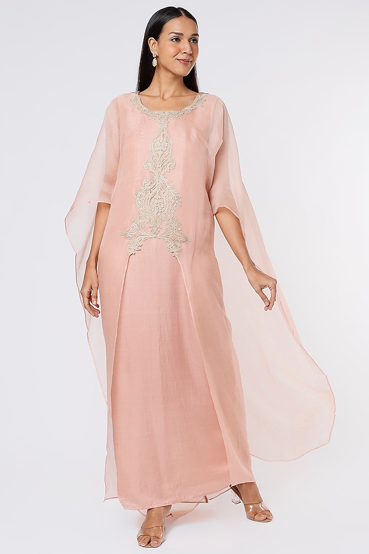 Blush Pink Embroidered Cape Set by Sk'n