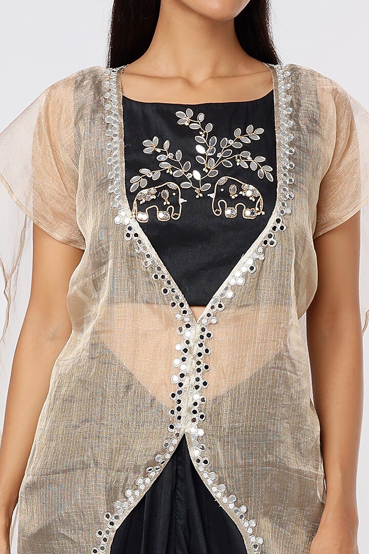 Dull Gold & Black Embroidered Cape Set by Sk'n at Pernia's Pop Up Shop