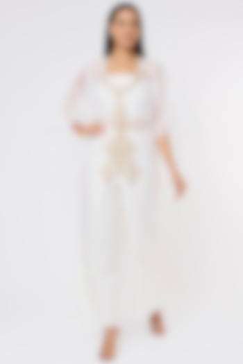 White Embroidered Cape Set by Sk'n
