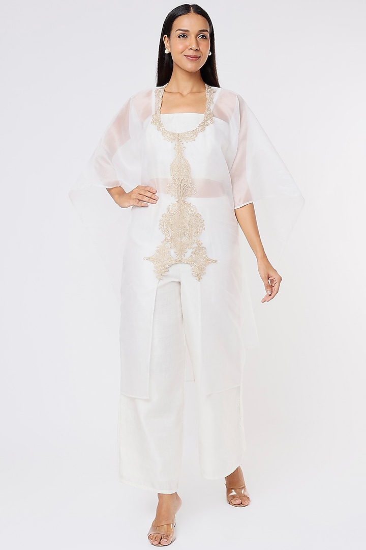 White Embroidered Cape Set by Sk'n