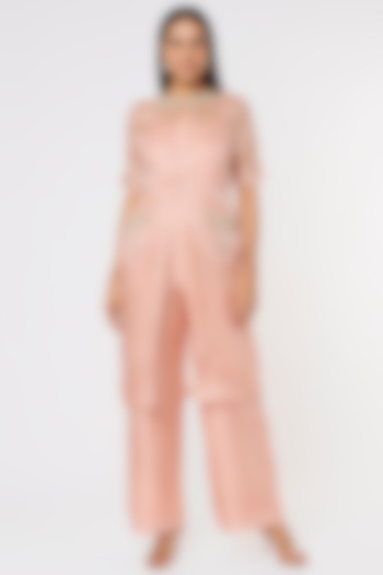 Blush Pink Embroidered Jacket With Jumpsuit by Sk'n