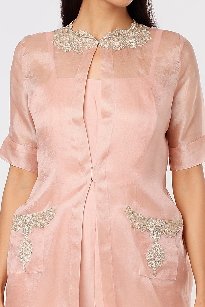Blush Pink Embroidered Jacket With Jumpsuit by Sk'n at Pernia's Pop Up Shop