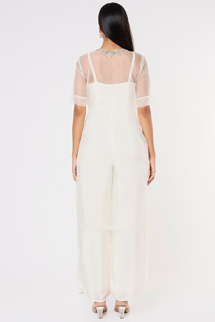 White Embroidered Jacket With Jumpsuit by Sk'n at Pernia's Pop Up Shop