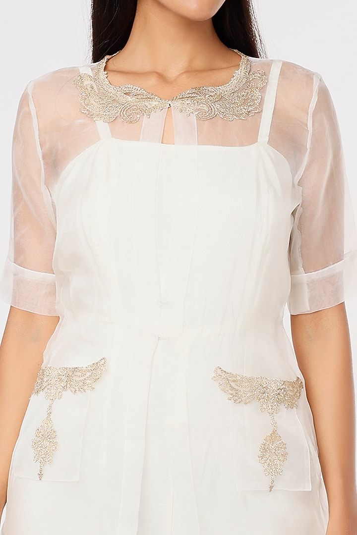 White Embroidered Jacket With Jumpsuit by Sk'n at Pernia's Pop Up Shop