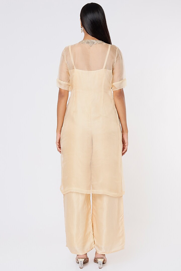 Nude Embroidered Jacket With Jumpsuit by Sk'n at Pernia's Pop Up Shop