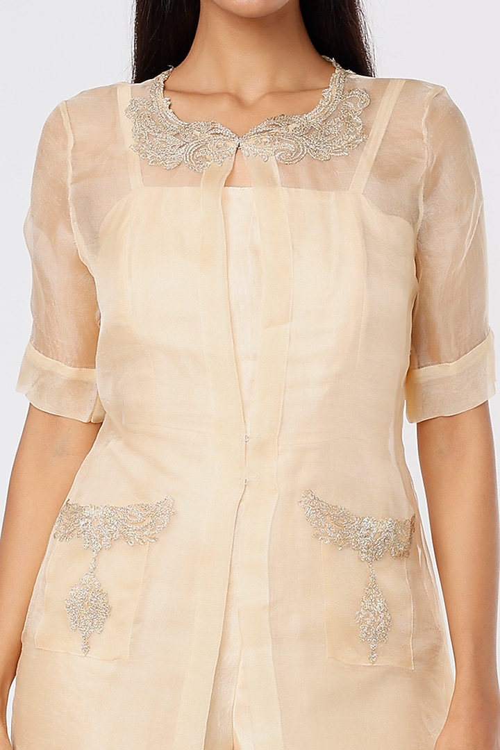 Nude Embroidered Jacket With Jumpsuit by Sk'n at Pernia's Pop Up Shop