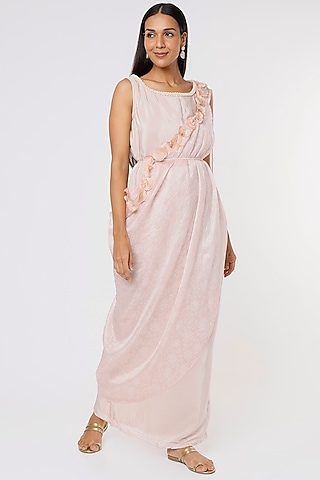 Blush Pink Organza Pre-Stitched Saree by Sk'n