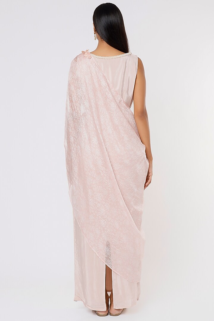 Blush Pink Organza Pre-Stitched Festive Saree by Sk'n at Pernia's Pop Up Shop
