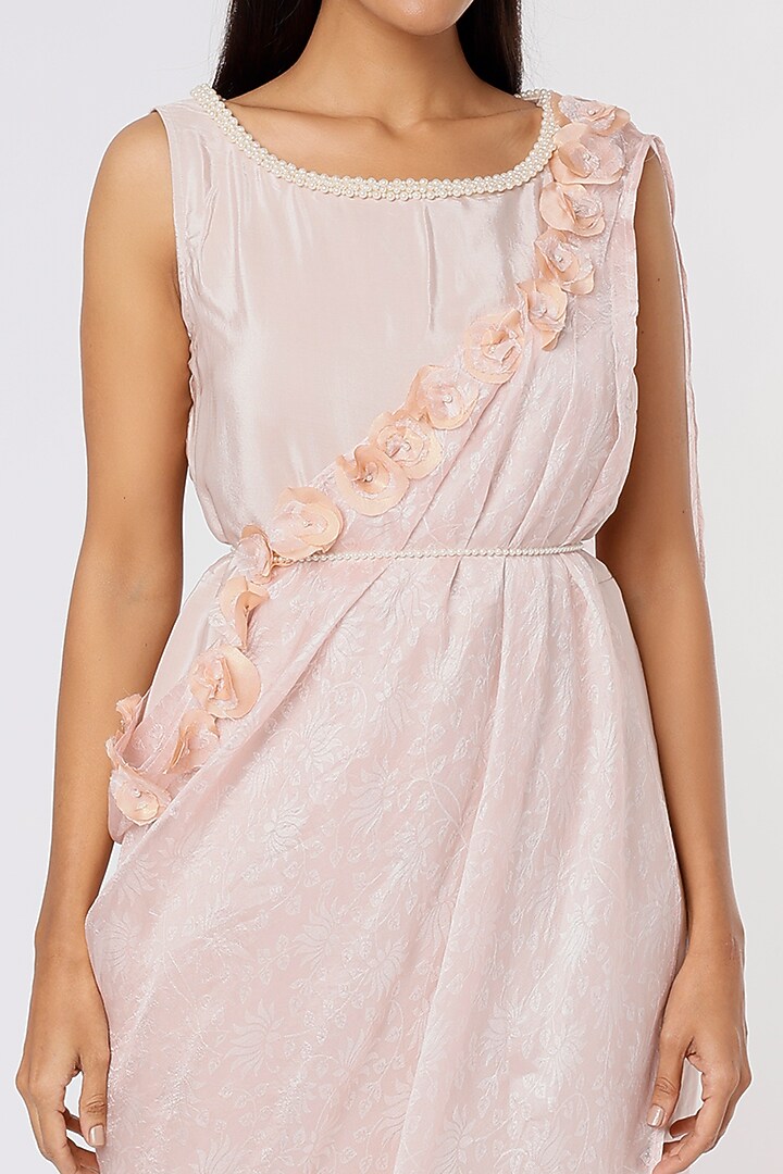 Blush Pink Organza Pre-Stitched Festive Saree by Sk'n at Pernia's Pop Up Shop