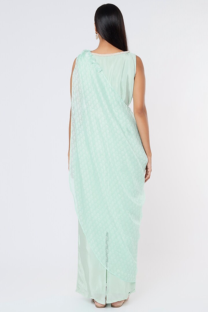 Aqua Organza Pre Stitched Festive Saree by Sk'n at Pernia's Pop Up Shop