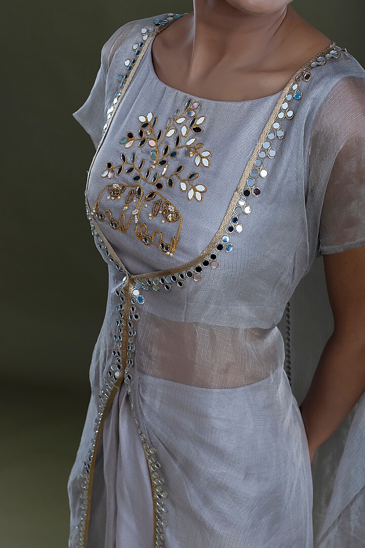 Grey Jute Silk Skirt Set by Sk'n at Pernia's Pop Up Shop