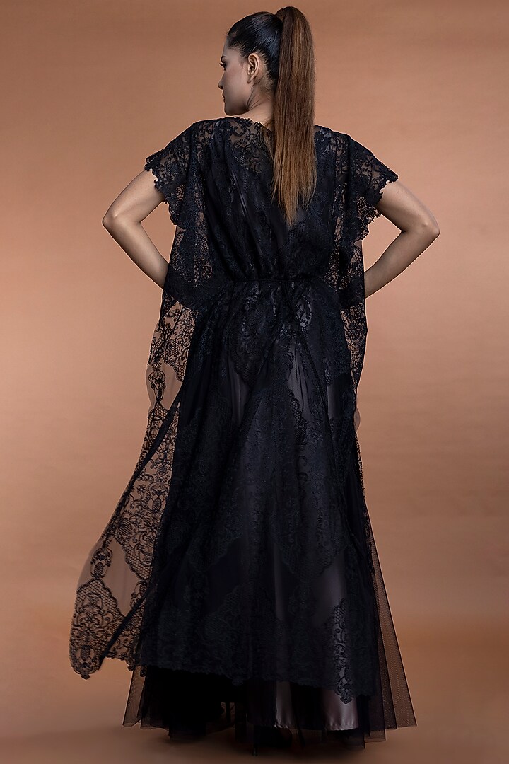 Black Satin Tulle Flared Vacation Dress  by Sk'n at Pernia's Pop Up Shop