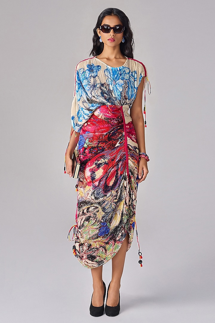 Multi-Colored Cotton Silk Abstract Floral Printed Kaftan Vacation Dress by Saaksha & Kinni at Pernia's Pop Up Shop