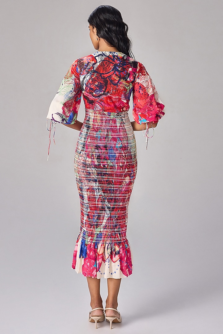 Multi-Colored Habutai Abstract Floral Printed Midi Vacation Dress by Saaksha & Kinni at Pernia's Pop Up Shop