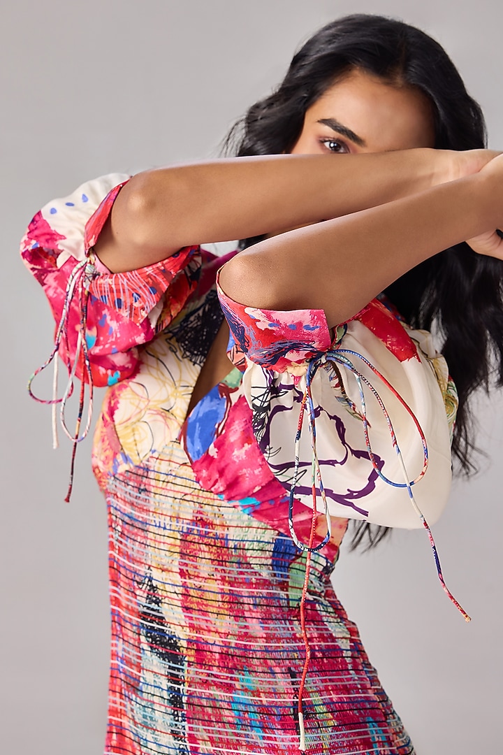 Multi-Colored Habutai Abstract Floral Printed Midi Vacation Dress by Saaksha & Kinni at Pernia's Pop Up Shop