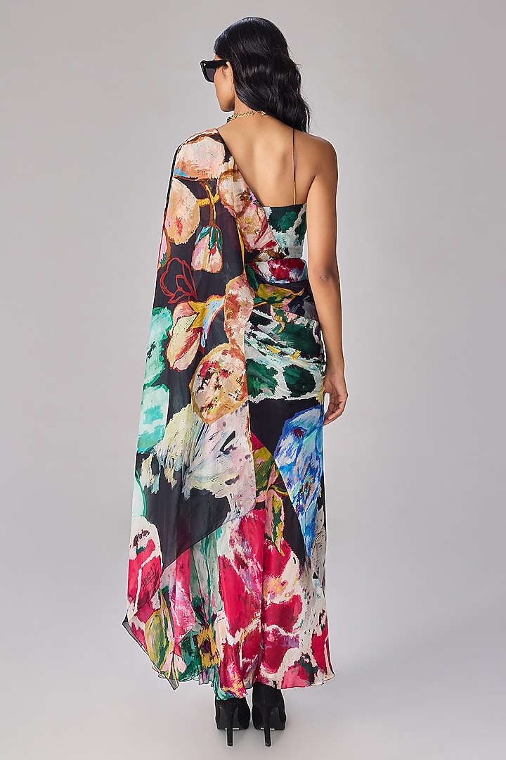 Multi-Colored Chiffon Floral Printed Asymmetric Maxi Cocktail Dress by Saaksha & Kinni at Pernia's Pop Up Shop