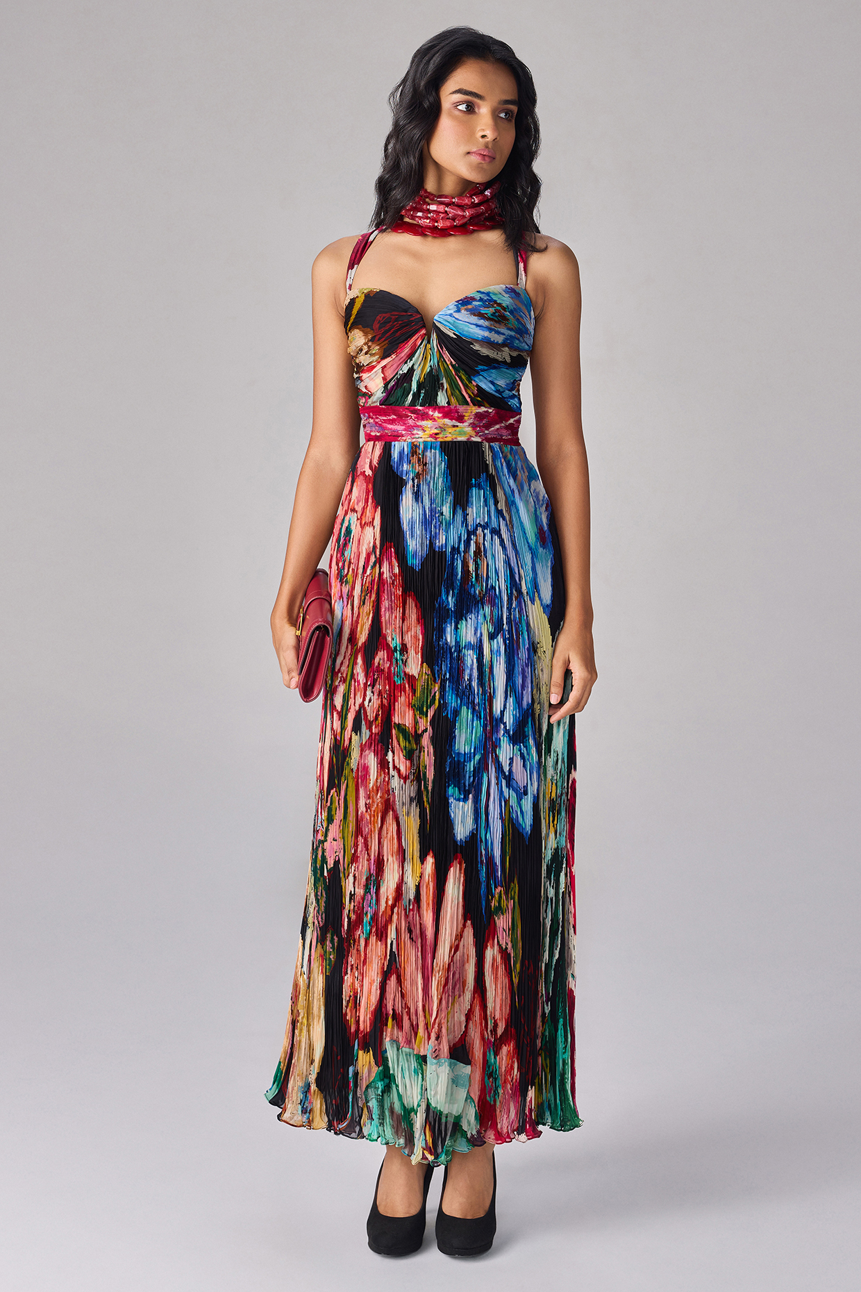 Multi-Colored Chiffon Floral Printed Strapless Maxi Vacation Dress by Saaksha & Kinni at Pernia's Pop Up Shop