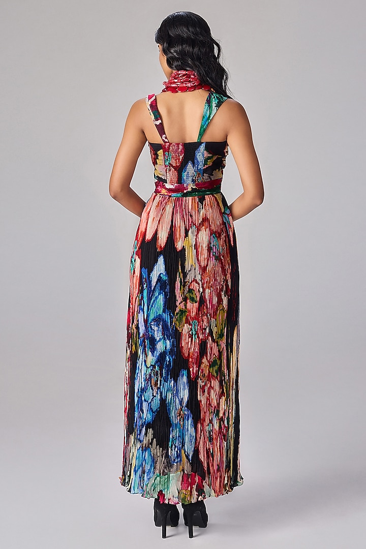Multi-Colored Chiffon Floral Printed Strapless Maxi Cocktail Dress by Saaksha & Kinni at Pernia's Pop Up Shop