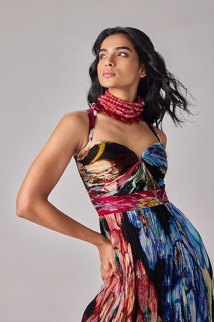 Multi-Colored Chiffon Floral Printed Strapless Maxi Cocktail Dress by Saaksha & Kinni at Pernia's Pop Up Shop
