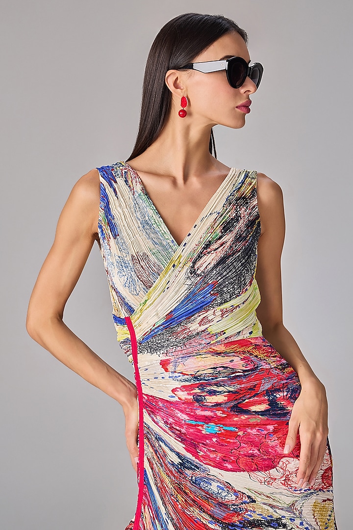 Multi-Colored Poly Florence Chiffon Abstract Floral Printed Maxi Vacation Dress by Saaksha & Kinni at Pernia's Pop Up Shop