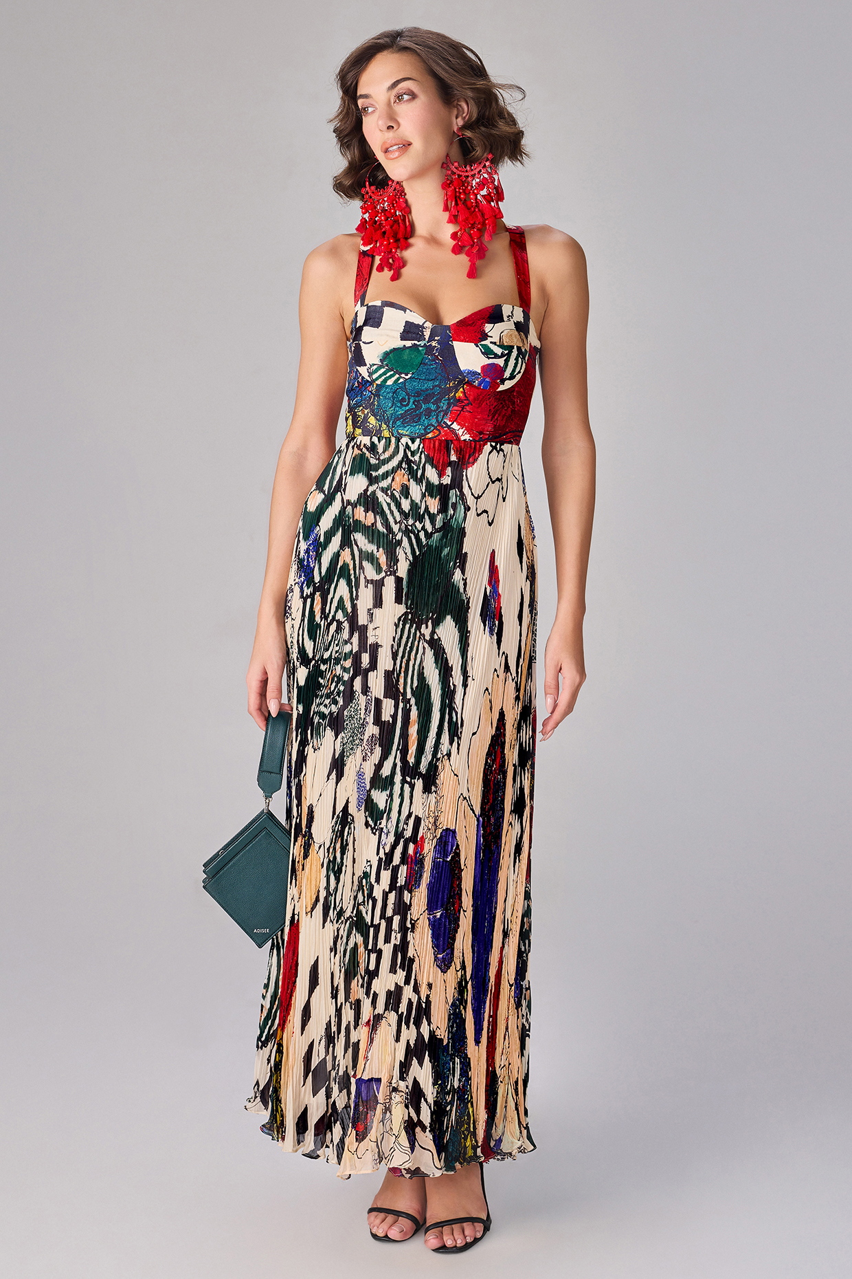 Multi-Colored Chiffon Abstract Floral Printed Pleated Maxi Vacation Dress by Saaksha & Kinni at Pernia's Pop Up Shop