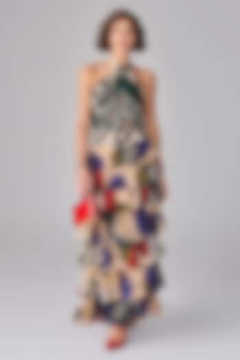 Multi-Colored Chiffon Floral Printed Halter Maxi Cocktail Dress by Saaksha & Kinni at Pernia's Pop Up Shop