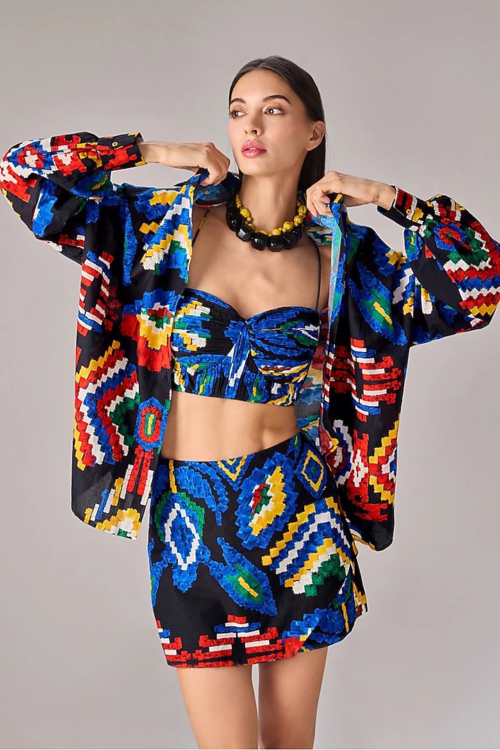 Multi-Colored Cambric Aztec Printed Skorts by Saaksha & Kinni at Pernia's Pop Up Shop