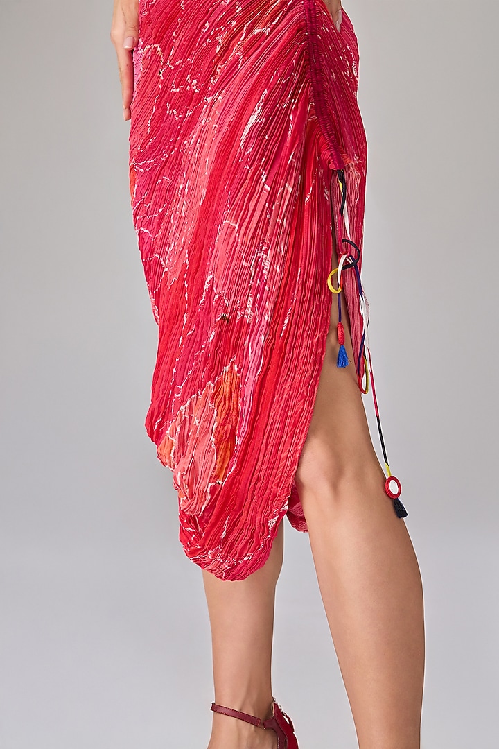 Pink Cotton Silk Abstract Floral Printed One-Shoulder Pleated Midi Vacation Dress by Saaksha & Kinni at Pernia's Pop Up Shop