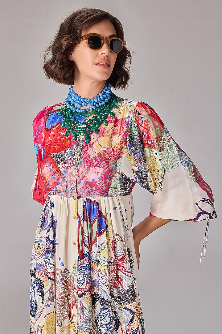 Multi-Colored Habutai Abstract Floral Printed Maxi Summer Dress by Saaksha & Kinni at Pernia's Pop Up Shop