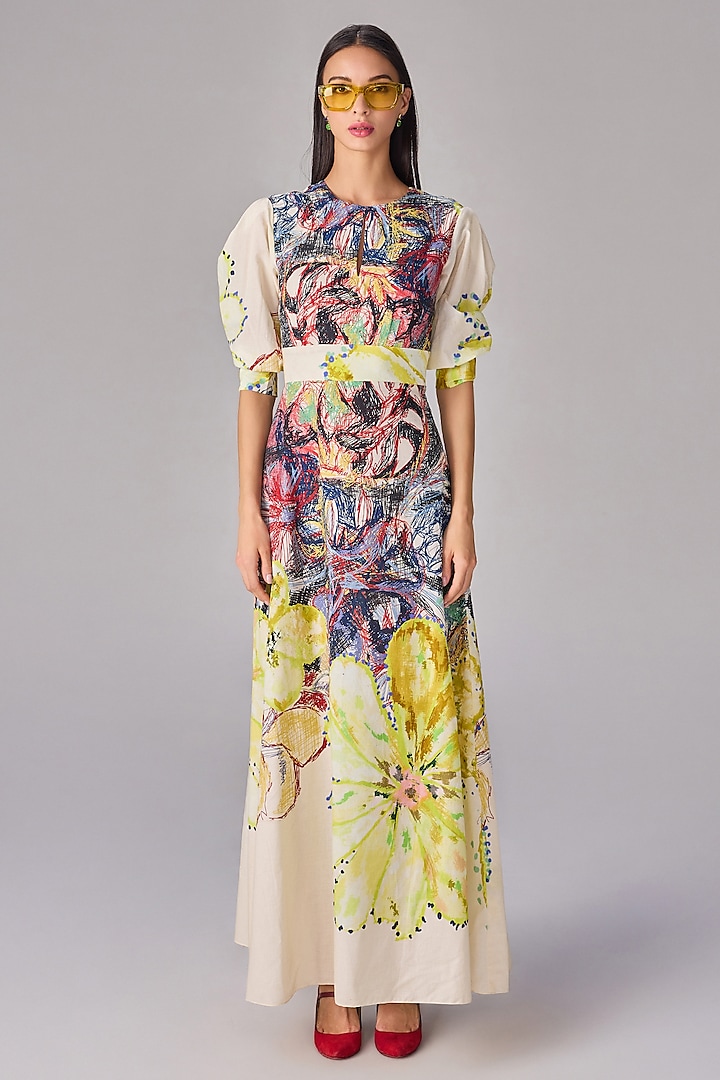Multi-Colored Cambric Abstract Floral Printed A-Line Vacation Dress by Saaksha & Kinni at Pernia's Pop Up Shop