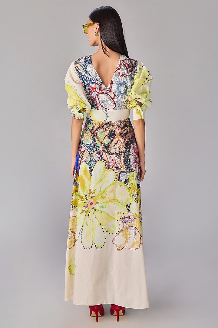 Multi-Colored Cambric Abstract Floral Printed A-Line Vacation Dress by Saaksha & Kinni at Pernia's Pop Up Shop
