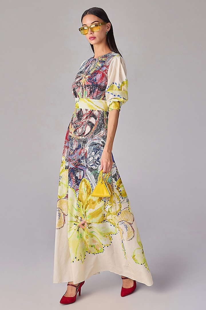 Multi-Colored Cambric Abstract Floral Printed A-Line Vacation Dress by Saaksha & Kinni at Pernia's Pop Up Shop