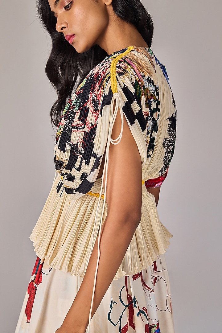 Multi-Colored Cotton Silk Floral Printed Micro-Pleated Blouse by Saaksha & Kinni at Pernia's Pop Up Shop