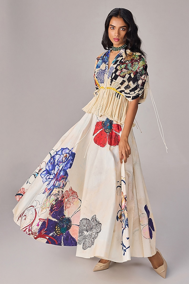 Multi-Colored Cotton Silk Floral Printed Micro-Pleated Blouse by Saaksha & Kinni at Pernia's Pop Up Shop