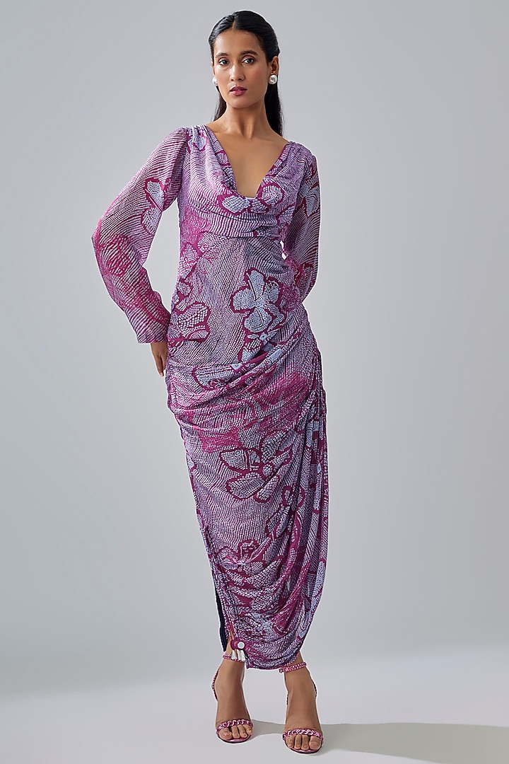 Purple Chiffon & Cotton Silk Vacation Dress by Saaksha & Kinni at Pernia's Pop Up Shop