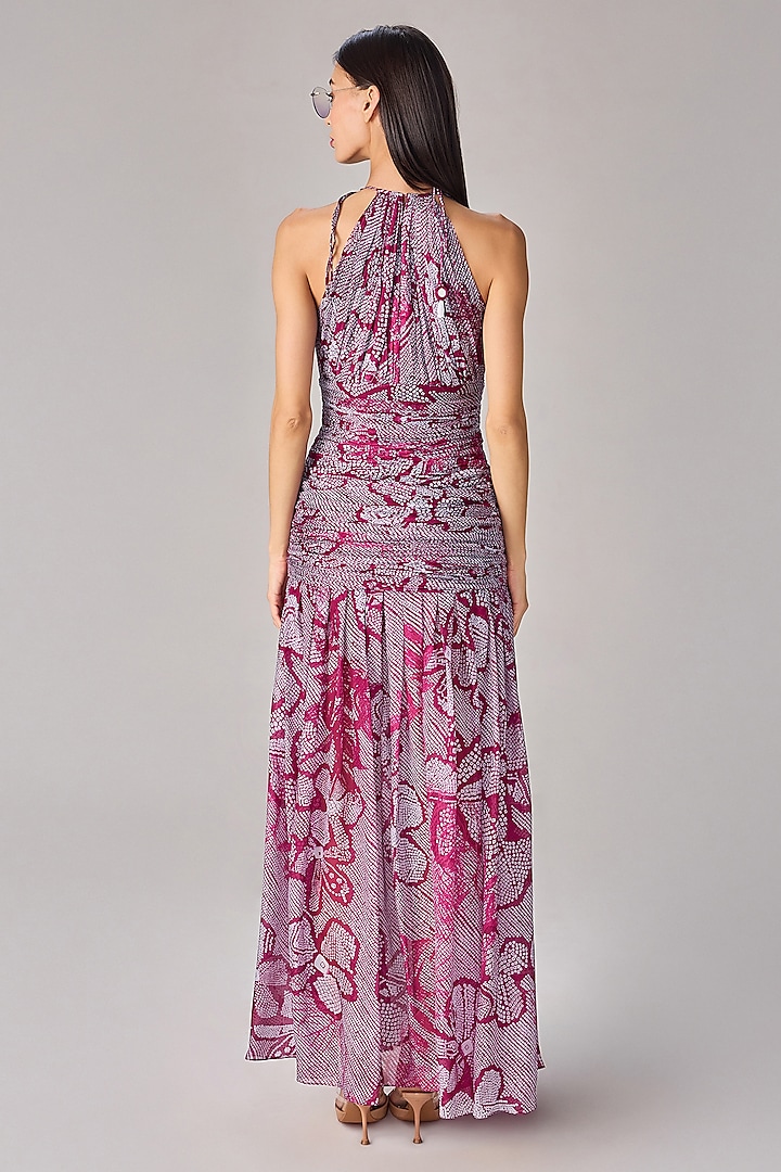 Purple Chiffon Abstract Floral Printed Halter Maxi Vacation Dress by Saaksha & Kinni at Pernia's Pop Up Shop
