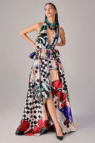 Multi-Colored Taffeta Abstract Printed Blouse by Saaksha & Kinni