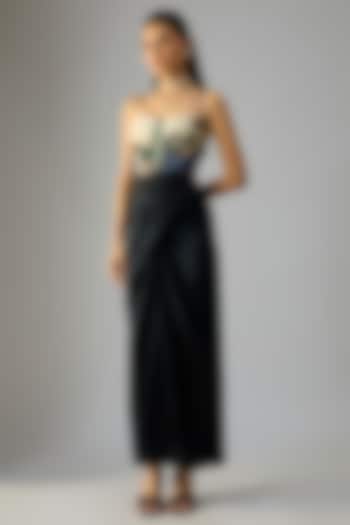 Black Satin Asymmetric Maxi Wrap Skirt by Saaksha & Kinni at Pernia's Pop Up Shop