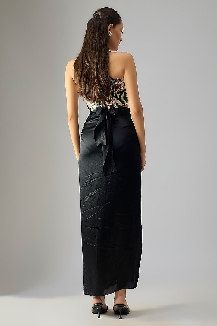 Black Satin Asymmetric Maxi Wrap Skirt by Saaksha & Kinni at Pernia's Pop Up Shop