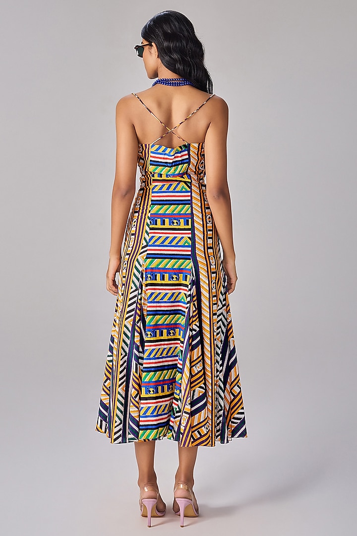 Multi-Colored Cambric Abstract Stripe Printed Maxi Vacation Dress by Saaksha & Kinni at Pernia's Pop Up Shop