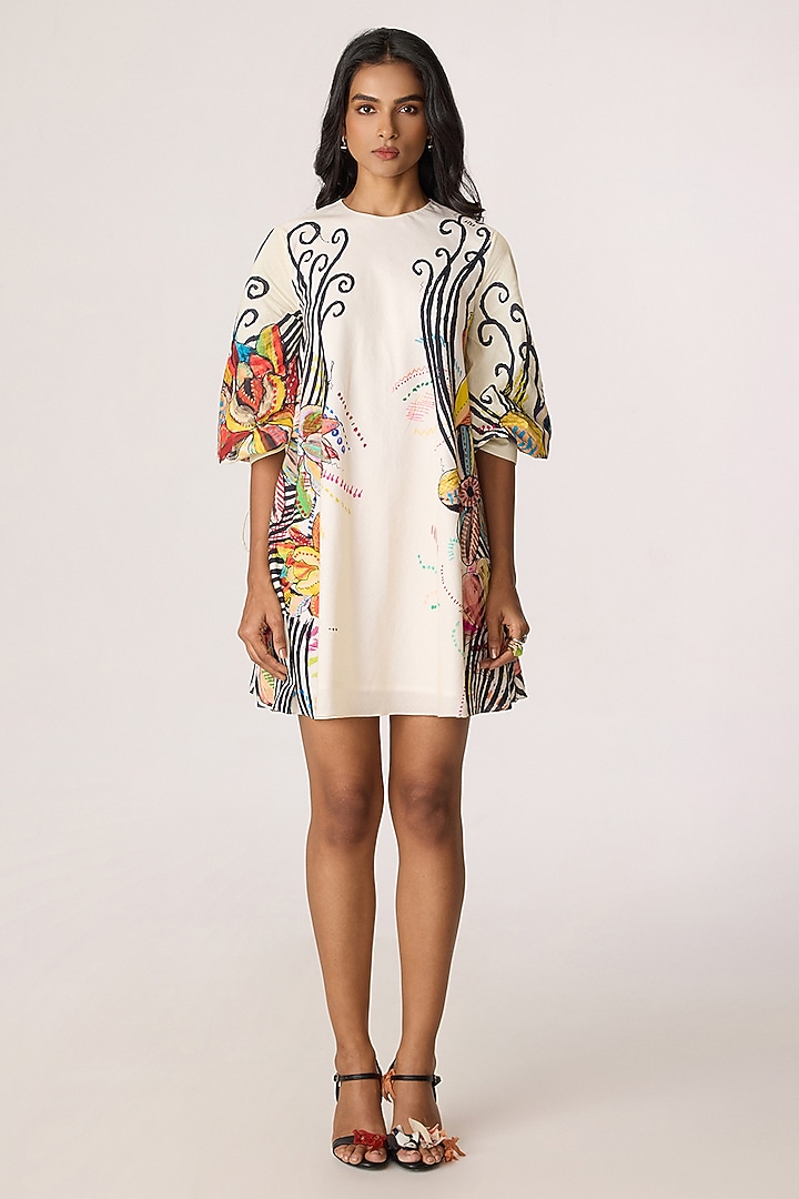 Ivory Cotton Cambric Floral Printed Mini Shift Summer Dress by Saaksha & Kinni at Pernia's Pop Up Shop