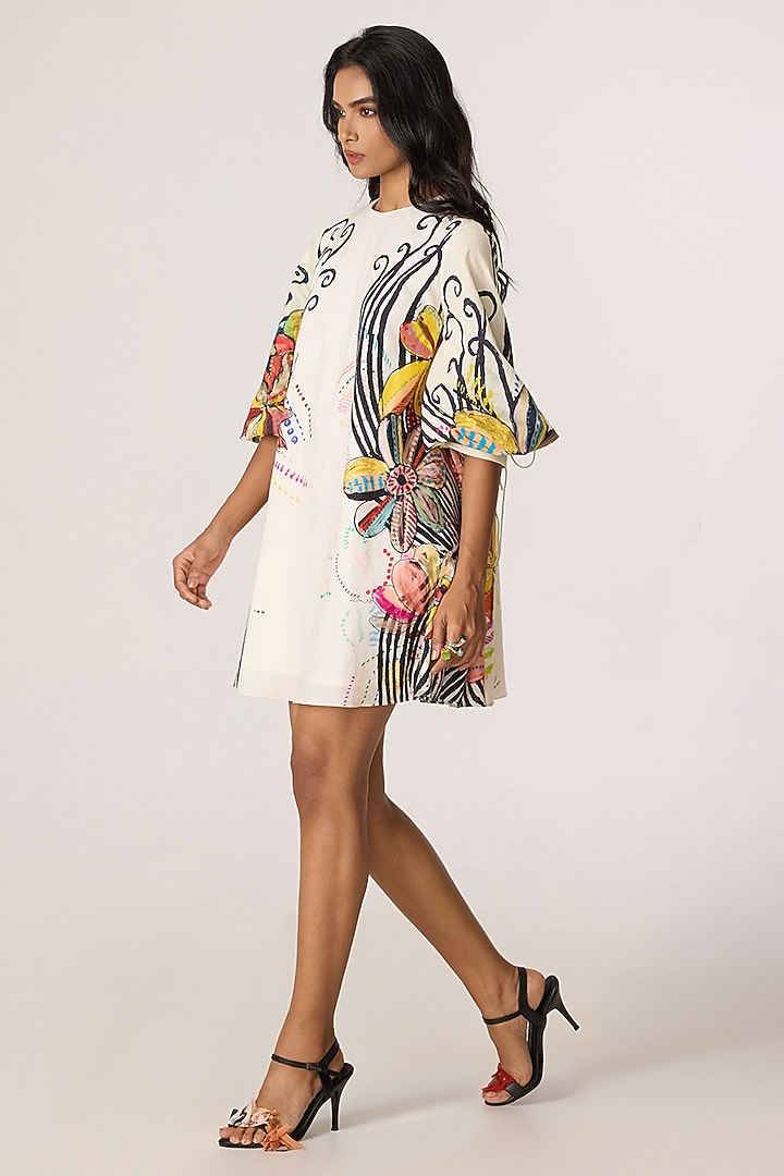 Ivory Cotton Cambric Floral Printed Mini Shift Summer Dress by Saaksha & Kinni at Pernia's Pop Up Shop