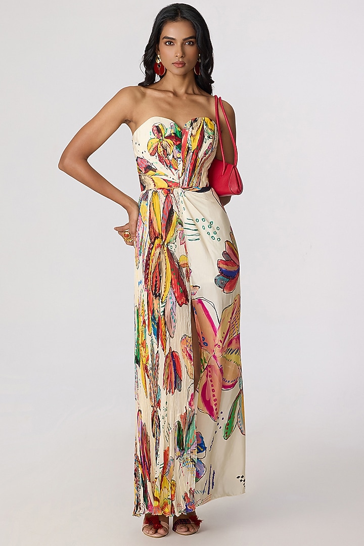 Multi-Colored Chiffon Abstract Tribal Printed Maxi Vacation Dress by Saaksha & Kinni at Pernia's Pop Up Shop
