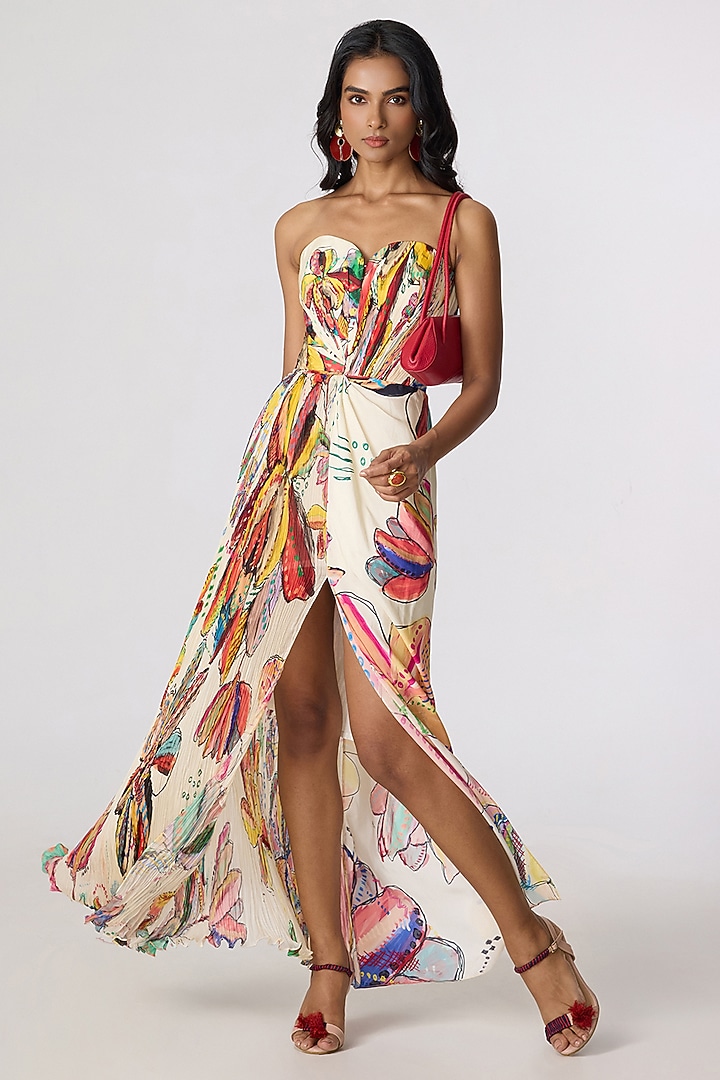 Multi-Colored Chiffon Abstract Tribal Printed Maxi Vacation Dress by Saaksha & Kinni at Pernia's Pop Up Shop