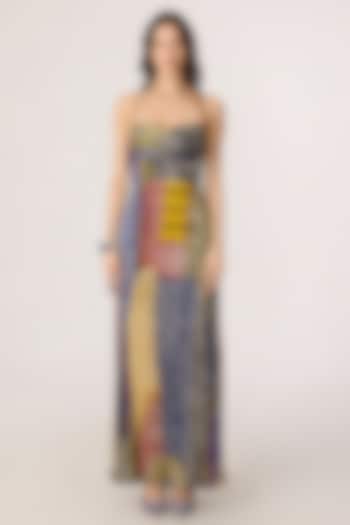 Multi-Colored Chiffon Abstract Stripe Printed Maxi Vacation Dress by Saaksha & Kinni at Pernia's Pop Up Shop